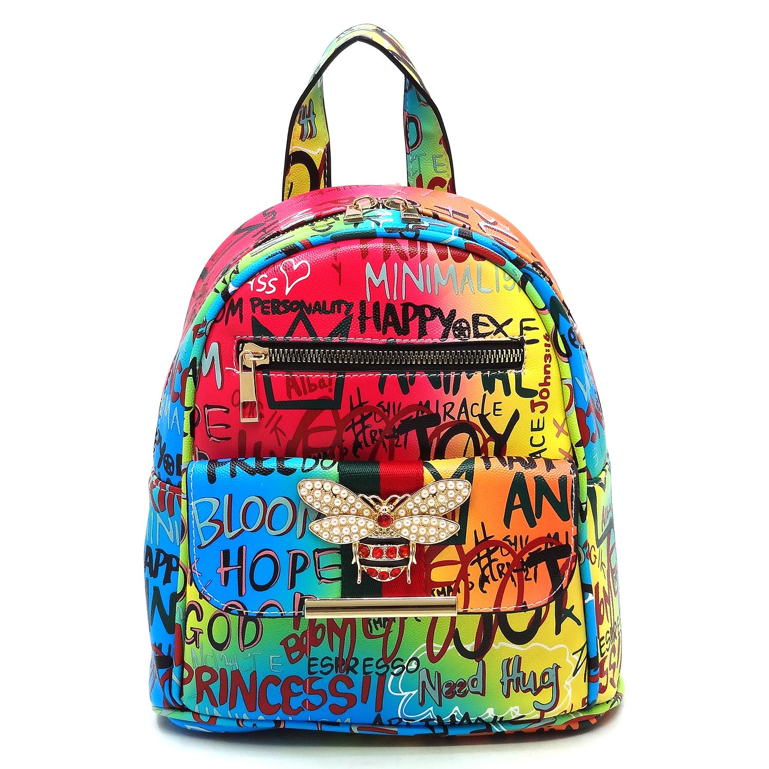 Bee Stripe Graffi Bagpack Wholesale GP2728W Multi Graffiti Queen Bee Stripe 2-in-1  main image 4